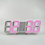 Dekoratif Dijital Led Masa Duvar Saati 3D Dijital Saat Çalar Saat Led Elektronik Saat Beyaz Kasa Pembe Işık