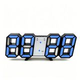 Dekoratif Dijital Led Masa Duvar Saati 3D Dijital Saat Çalar Saat Led Elektronik Saat Siyah Kasa Mavi Işık