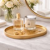 Dekoratif Dikdörtgen Tepsi – 31x22 cm Banyo Tezgah Organizer, Sabunluk ve Kozmetik Düzenleyici, Modern Sunum Tepsisi (Altın)