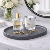 Dekoratif Dikdörtgen Tepsi – 31x22 cm Banyo Tezgah Organizer, Sabunluk ve Kozmetik Düzenleyici, Modern Sunum Tepsisi (Gri)