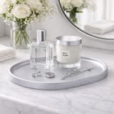 Dekoratif Dikdörtgen Tepsi – 31x22 cm Banyo Tezgah Organizer, Sabunluk ve Kozmetik Düzenleyici, Modern Sunum Tepsisi (Gümüş)