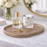 Dekoratif Dikdörtgen Tepsi – 31x22 cm Banyo Tezgah Organizer, Sabunluk ve Kozmetik Düzenleyici, Modern Sunum Tepsisi (Vizon)