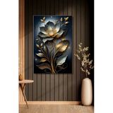Dekoratif Dikey Kanvas Tablo Tekli Salon Mutfak Yatak Odası Ofis 3D Gold Efekt Lotus 1319