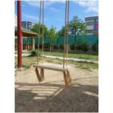 Dekoratif Doğal Ahsap Jüt Ipli Park Bahçe Balkon Salıncağı Büyük Boy