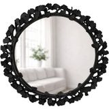 Dekoratif Duvar Aynası Yuvarlak – Modern Çiçek Desenli Çerçeve, 43 Cm, Salon Antre Banyo Iç - Çok Renkli