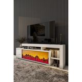 Dekoratif Elektrikli Yapay Şömine ve Tv Ünitesi 160 cm x 52 cm Kumandalı Bluetooth Ses Beyaz Rengi
