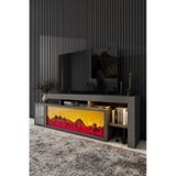 Dekoratif Elektrikli Yapay Şömine Ve Tv Ünitesi 160cm X 52cm Kumandalı Bluetooth Ses Antrasit
