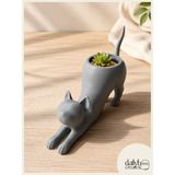 Dekoratif Esneyen Kedi Saksı-Bitki,çiçek,sukulent ve Kaktüs Saksısı-Modern Tarz Saksı - Gri