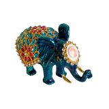Dekoratif Fil Biblo, 12 cm, Kristal Taşlı, 3 Renk Seçeneği (Kırmızı, Turkuaz, Altın), El İşçiliği (Mavi)