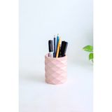Dekoratif Geometrik Kalemlik | Modern Beton Organizer Vazo Saksı Diş Fırçalık Ofis Düzenleyici - Pembe