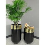 Dekoratif Gold Darbuka Parlak Siyah Saksı 70cm + Sehpa 60cm İkili Set