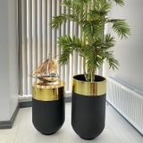 Dekoratif Gold Darbuka Siyah Saksı 70 cm+Sehpa 60 cm ikili set