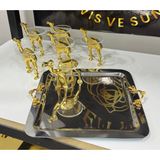 Dekoratif Gold Deve Aksesuarı Ayaklı Cam Lokumluk 6 Adet Kahve Yanı