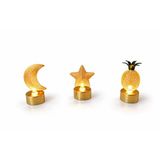 Dekoratif Gold Yıldız Ananas Ay Metal Mini Lamba 3Lü Set Vitrin
