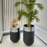 Dekoratif Gümüş Darbuka Siyah Saksı 70 Cm+sehpa 60 Cm (ikili Set)