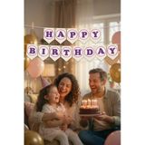 Dekoratif Happy Birthday Puantiyeli Kağıt Banner İpli Doğum Günü Parti Süsleme Seti