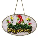 Dekoratif Hoşgeldiniz Kapı Süsü – Mantar Ve Kelebek Figürlü, Ahşap Tasarım, Ev & Bahçe Kapısı İçin Dekor