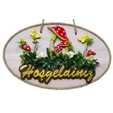 Dekoratif Hoşgeldiniz Kapı Süsü – Mantar ve Kelebek Figürlü, Yapay Çiçekli, Ahşap Tasarım, Ev & Bahçe Kapısı İçin Dekor