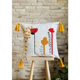 Dekoratif Işlemeli Tasarım Kırlent Kılıfı Beyaz 43 x 43 SWITANM231 - Çok Renkli