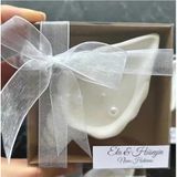 Dekoratif İstiridye Mum, Kutulu 10'lu Set, Nikah ve Nişan Hediyelik, Beyaz Kurdele Süslemeli