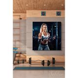 Dekoratif Kare Kanvas Tablo Tekli Spor Salonu Fitness Eğitimi Halter Antremanı Yapan Kadın 2202