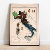 Dekoratif Karikatürize İtalya Haritası Posteri 60x90cm.