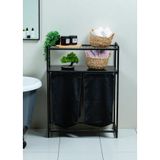 Dekoratif Kirli Sepetli Banyo Dolabı 2 Raflı 2 Bölmeli Çamaşır Sepeti Banyo Düzenleyici Organizer