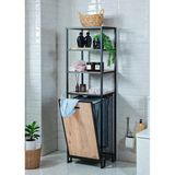 Dekoratif Kirli Sepetli Banyo Dolabı Ahşap Raflı Metal Gövdeli 4 Raflı Çamaşır Sepeti Banyo Düzenleyici Organizer