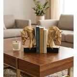 Dekoratif Kitap Tutucu Kübik At Figürlü Biblo 2 Li Gold Renkli (Polyester) Altın rengi
