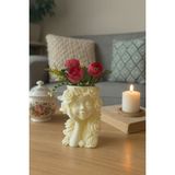 Dekoratif Kız Figürü Sukulent & Kaktüs Saksısı Dekor Aksesuarı Masaüstü Saksı Balkon Dekoru - 10x11 cm - Beyaz