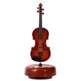Dekoratif Klasik Keman Figürlü Müzik Kutusu – 18 cm Ahşap Standlı Retro Döner Mekanizmalı Masaüstü Süs ve Hediyelik