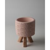Dekoratif Küçük Beton Saksı – Ayaklı / Ayaksız – Sukulent & Mini Kaktüs Saksısı – Renk ve Desen Seçenekli - Ayaklı Karo Çizgi - Pembe