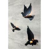 Dekoratif Kuş Duvar Rafı 3 Lü Set 30 Cm Duvar Mumluğu Siyah