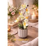 Dekoratif Lüks Yapay Sarı Orkide + Saksı 35 Cm Sarı