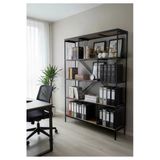 Dekoratif Lüx 5 Raflı Kitaplık Geniş Metal Kitaplık Dosya Rafı Ofis Salon Raf Ceviz