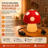 Dekoratif Mantar Gece Lambası Çocuk Odası Abajur Günbatımı Işığı LED Masa Lambası - Beyaz - Kırmızı