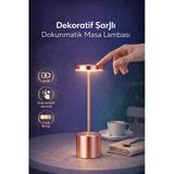 Dekoratif Masa Üstü Şarjlı Dokunmatik Masa Lambası Rose Gold 3 Işık Renkli Dimerli Metal