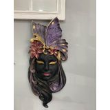 Dekoratif Maske Kız Pano Duvar Heykel Biblo mor