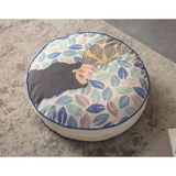 Dekoratif Mavi Kadın Portreli Yuvarlak Taşınabilir Yer Minderi Puf 60 X 60 Cm