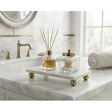 Dekoratif Mermer Organizer Banyo Sehpa Üstü Makyaj Organizeri Tepsi Model Gold Renk Top Ayaklı Mermer Sunumluk 23*12 Cm