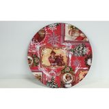 Dekoratif Merry Christmas Noel Tabağı, Kırmızı, Plastik, Yuvarlak, Ø33cm, Noel Baba Temalı, Bulaşık Makinesinde Yıkanabilir