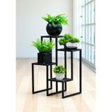 Dekoratif Metal 4 Raflı Saksılık Katlı Dikey Saksı Standı Çiçeklik Bahçe Ve Balkon Dekoru Garden Siyah