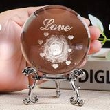 Dekoratif Metal Ayaklı Love Yazılı Kalp Desenli Kristal Cam Küre 6cm - --