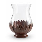Dekoratif Metal Detaylı Cam Vazo, 37x25 cm, 2 Parçalı, Geniş Ağızlı