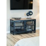 Dekoratif Metal Gövdeli Ahşap Raflı Tv Ünitesi 3 Raflı 2 Kapaklı Tv Sehpası 90 X 36 Cm Televizyon Ünitesi