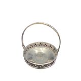Dekoratif Metal Şekerlik, Çiçek Desenli, Kulplu, Yuvarlak, 8x8x9 cm, Gümüş Renk