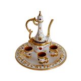 Dekoratif Mini Çay Seti, Kırmızı, Beyaz, Yeşil, Siyah, Lacivert ve Altın Rengi, 3 Fincan, 11 cm Tepsi, Osmanlı Tarzı Metal Süslemeli (Mavi)