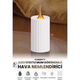 Dekoratif Mum Alev Işıklı Hava Nemlendirici 100ML Aroma Difüzör 7 Ledli Buhar Makinesi Gece Lambası - Beyaz