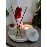 Dekoratif Mum ve Vazo Seti - Vazo+Oda Kokusu+Kubbeli Mumluk ve Mum+Kibritlik+Yuvarlak Tepsi - Beyaz