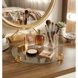 Dekoratif Organizer Banyo Sehpa Üstü Makyaj Organizeri Tepsi Model Gold Renk Top Ayaklı Sunumluk